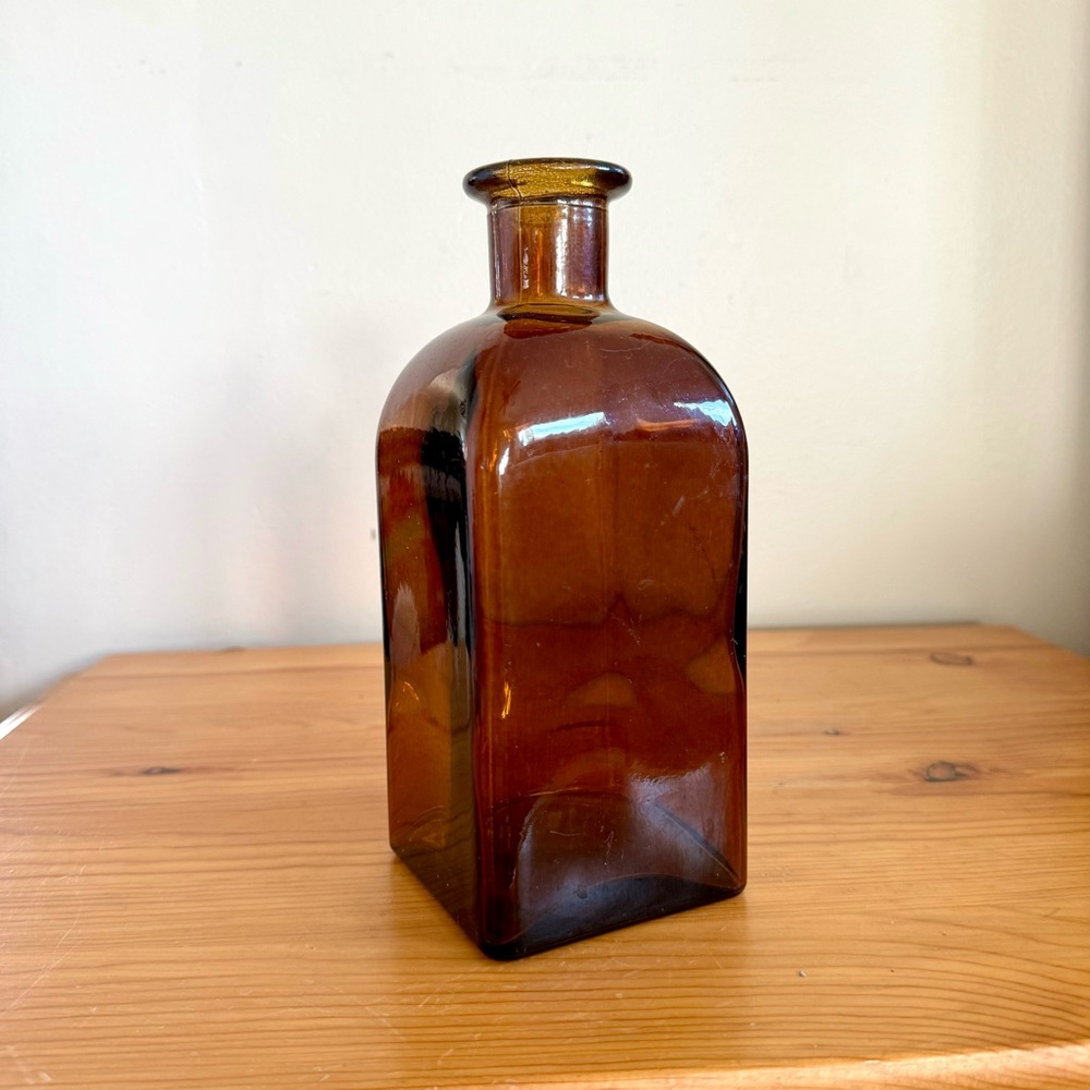 Pier 1 Amber Glass Bottle Brown Glassware vintage Spain